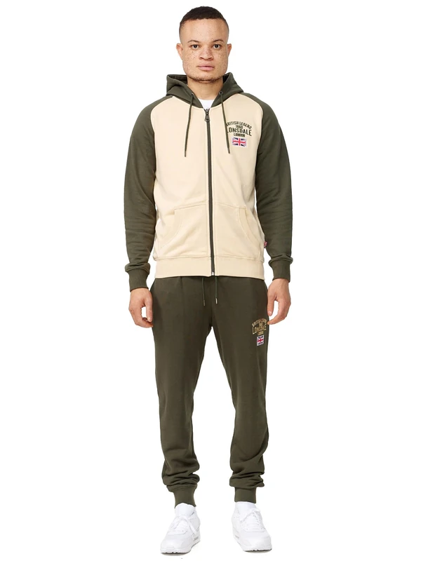 Lonsdale Men's Stretton Sweatshirt, Olive/Beige, L - Image 1