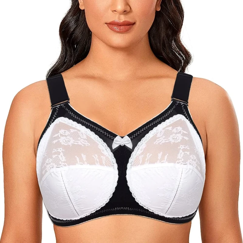 Ayigedu Ladies Plus Size Bra Minimiser Full Coverage Firm Hold Non Padded No Wired 52F Black White
