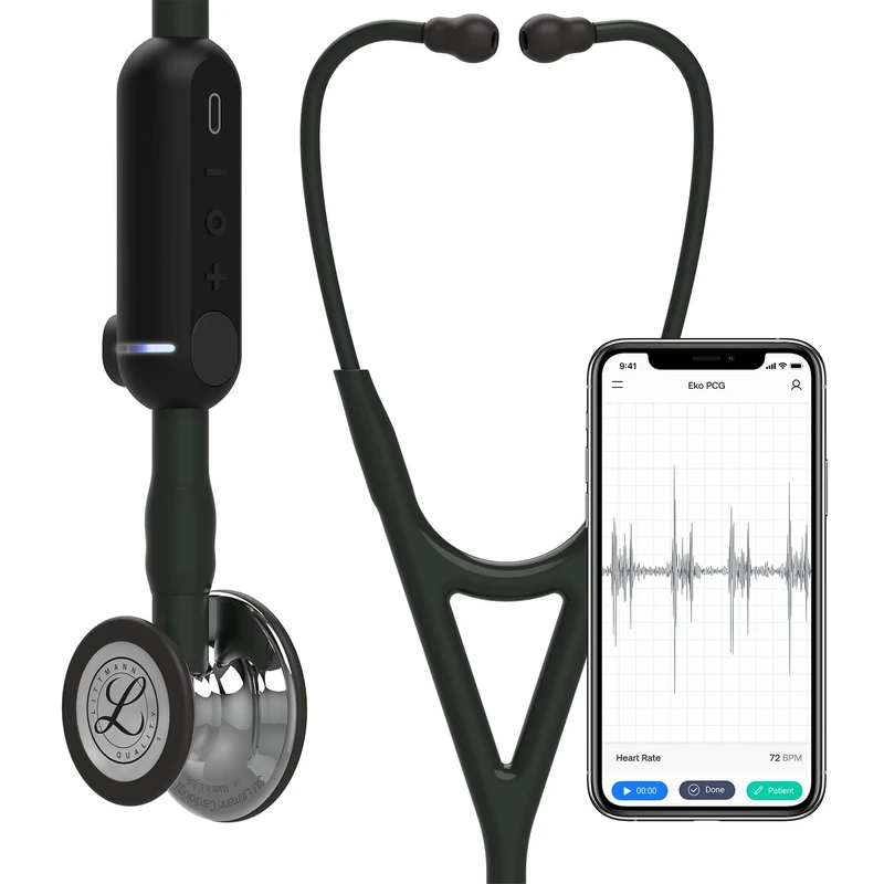 3M Littmann CORE Digital Stethoscope, Mirror Chestpiece, Black Tube, Stem and Headset, 69 cm, 8869