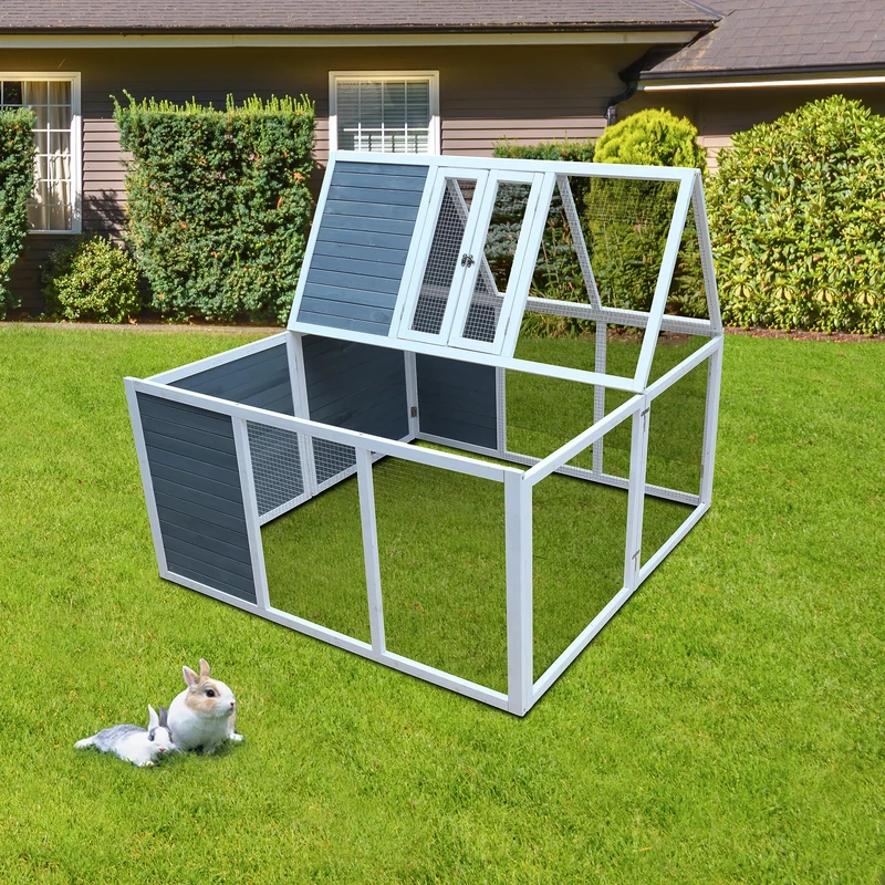 BUNNY BUSINESS Fully Folding Sheltered Rabbit Run Hutch, 48-inch (4ft Folding Run Grey)
