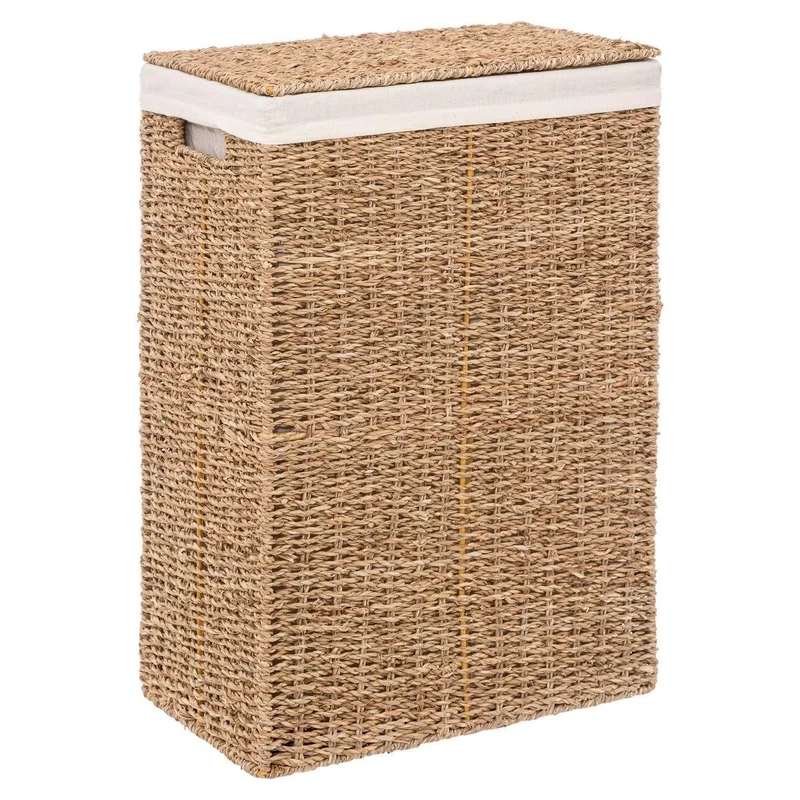 Five Seagrass Laundry Basket with White Fabric Interior
