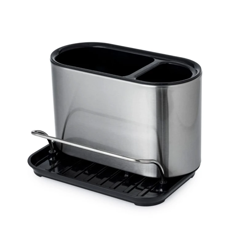 Casa & Casa Classico Stainless Steel Kitchen Sink Organiser with Tray, Caddy Sponge Holder, Tidy Utensil Holder, Drains Water for Kitchen & Bathroom, Fingerprint-Proof Coating, Sink Area Organiser