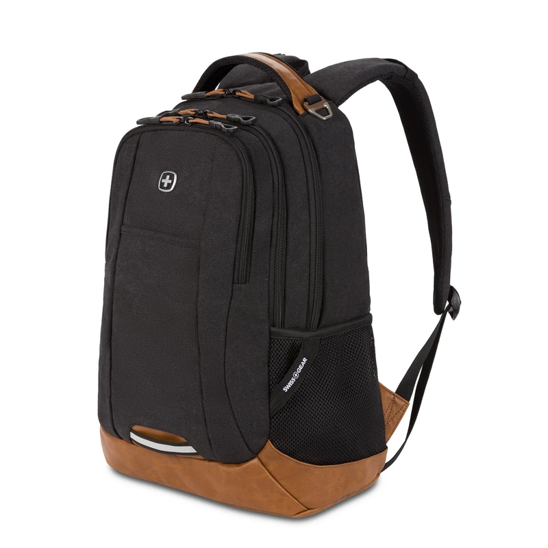 Swiss Gear Cecil 5505 Laptop Backpack, Black Canvas/Brown, 18-inch, Cecil 5505 Laptop Backpack