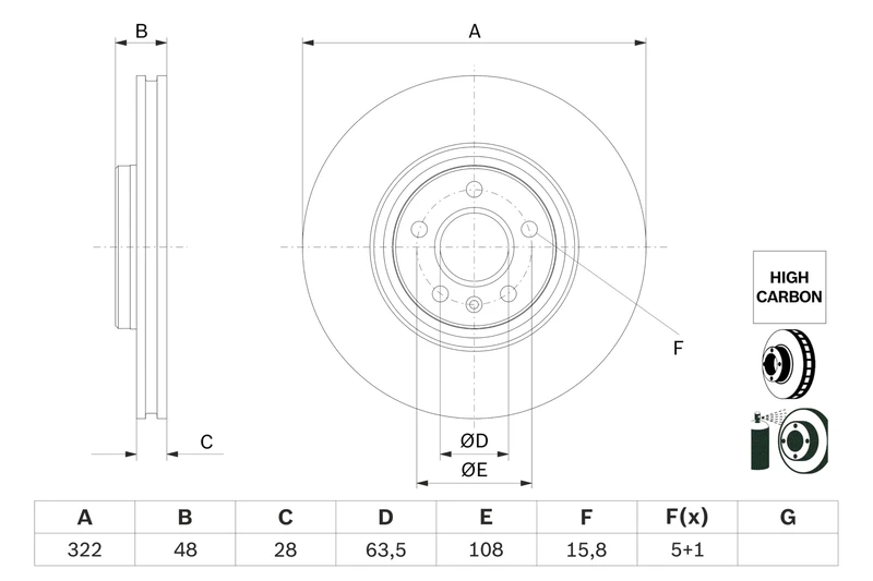 Bosch BD2835 Brake Disc - 322 mm Vented High-Carbon Disc - Front Axle - ECE-R90 Certified - Great Cooling and Noise Suppression, Advanced Corrosion protected - 1 Single Disc