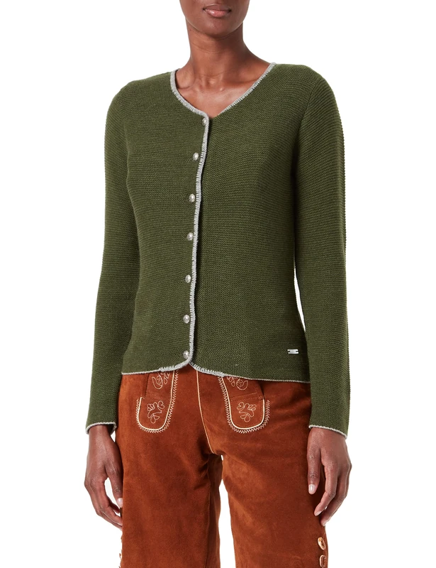 Stockerpoint Marissa Women's Traditional Knitted Jacket, Moss Green Grey, 14