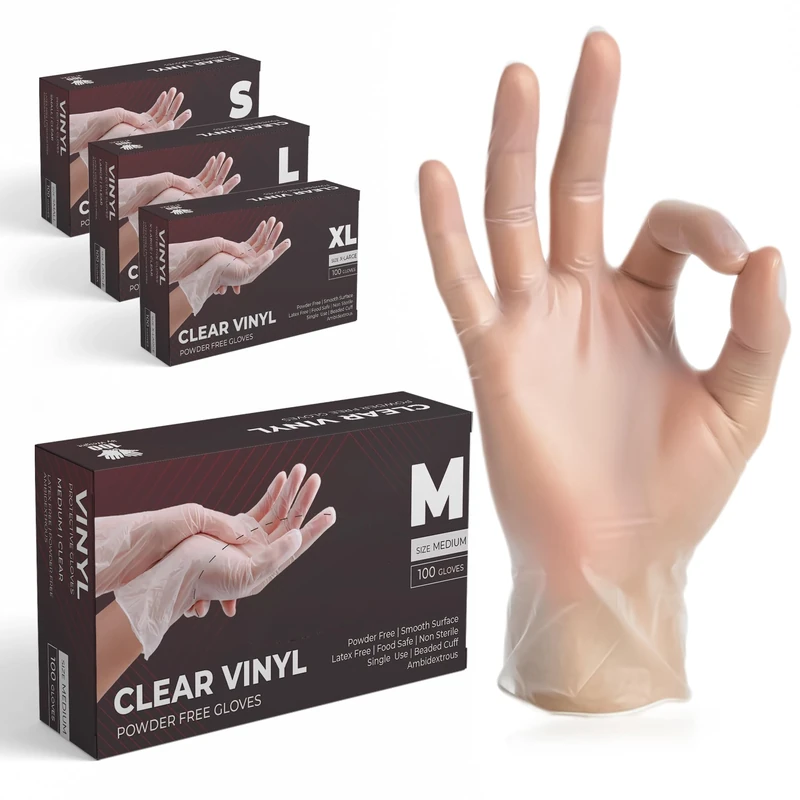 The Real Touch Vinyl Multi-Purpose Gloves, Powder Free, Disposable, Extra Strong - Box of 100 - Clear