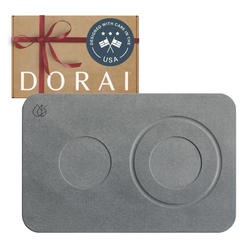 Dorai Home Dog Bowl Stone Base – Modern and Stylish Pet Feeding Station – Non-Slip, Quick Drying Base with Diatomaceous Earth – Slate