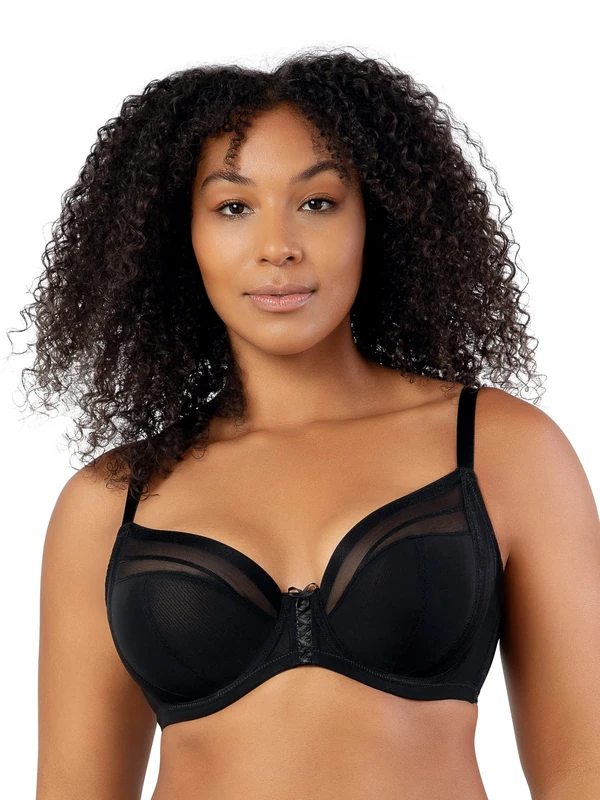 Parfait Shea P6062 Women's Full Bust Mesh Plunge Unlined Wired Bra-Black-30FF