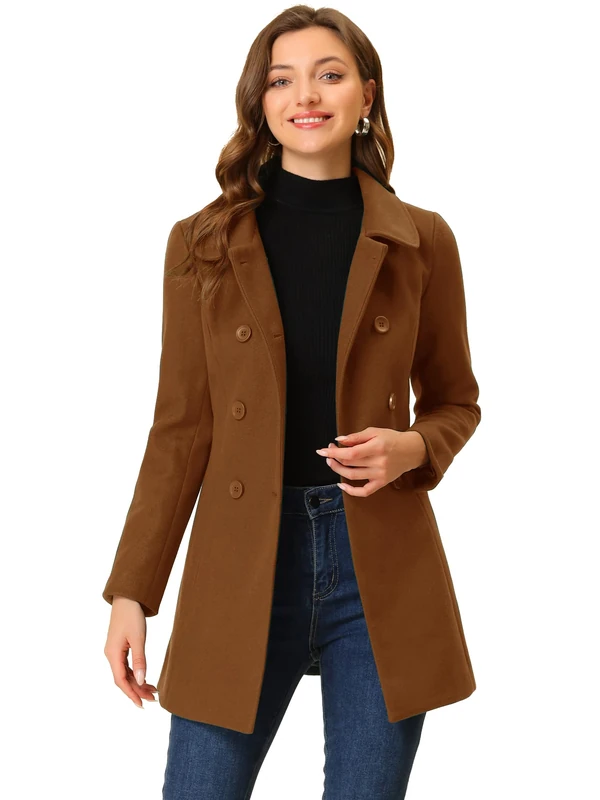 Allegra K Women's Peter Pan Collar Double Breasted Pea Coat