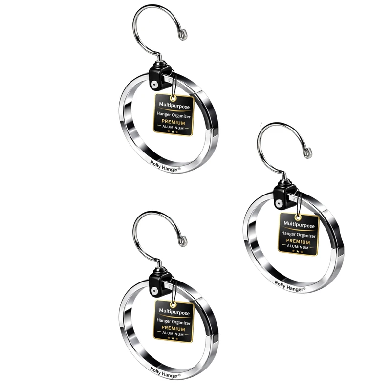 Rolly Hanger Multipurpose Closet Hanger - 3-Pack | Heavy Duty Metal Hanging Storage for Belts, Bags, Ties, Baseball Caps, Scarves, Jewelry | Space Saving Wardrobe Organiser Hanger