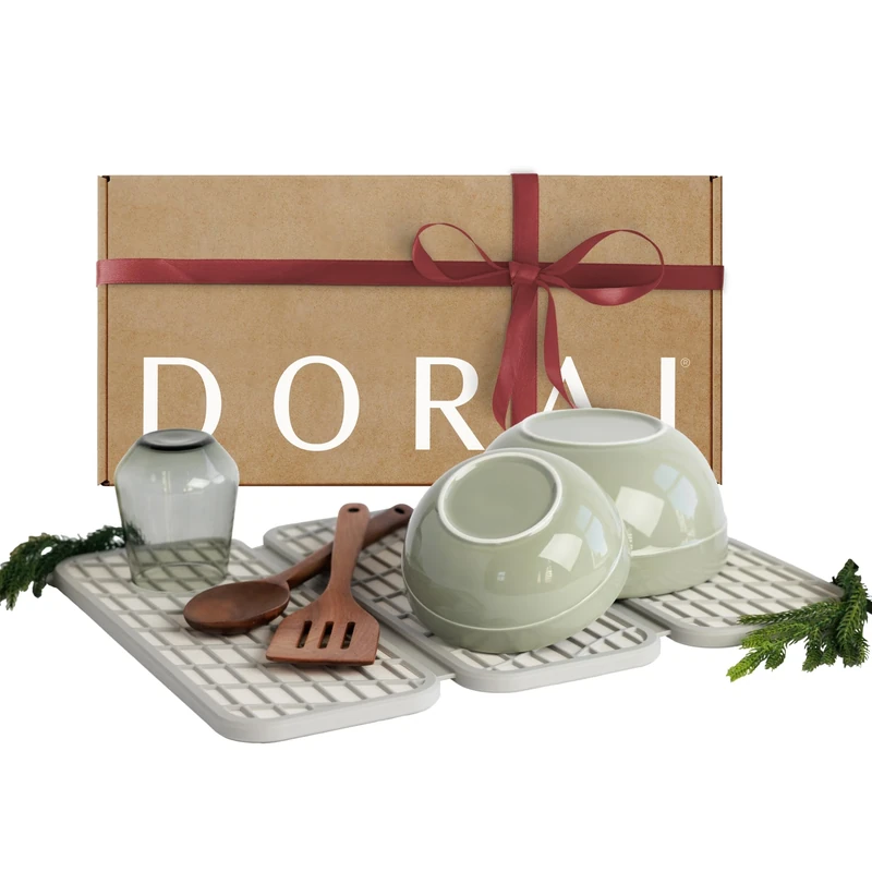 Dorai Home Dish Pad – Collapsible Kitchen Drying Mat – Wrapped in Silicone Webbing to Protect Dishes – Dries Instantly – Modern and Stylish – Minimal Design to Match Any Countertop – Sandstone
