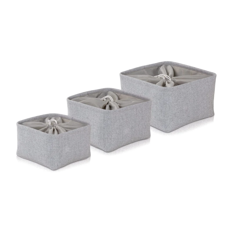 Möve Set of 3 Storage Baskets, Light Grey, 30 x 30 x 18 cm/27 x 27 x 16 cm/24 x 24 x 14 cm