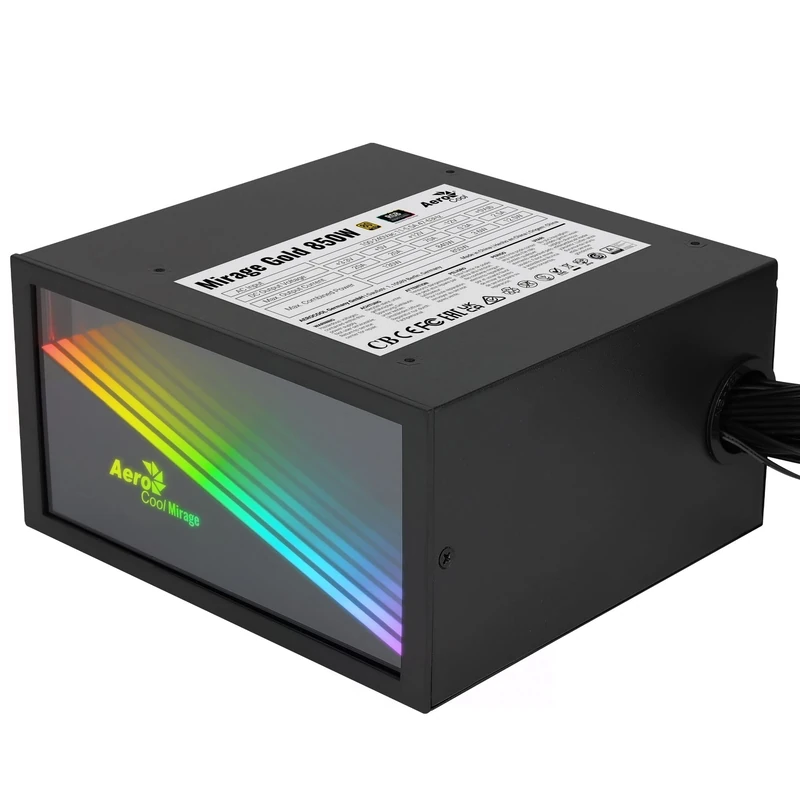 Aerocool MIRAGEGOLD850, PC Power Supply 850W, RGB Infinity Mirror, 80Plus Gold, Japanese Capacitors