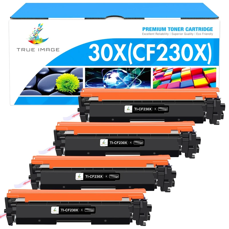 TRUE IMAGE CF230X 30X Black High Yield Toner Cartridge Compatible Replacement for HP 30X CF230X 30A CF230A for HP LaserJet Pro MFP M227fdw M203dw M227fdn M203dn M227sdn M203d Printer Ink 4-Pack