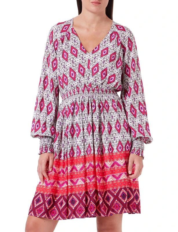 IZIA Women's Midi Dress, Red Multi-Coloured, M