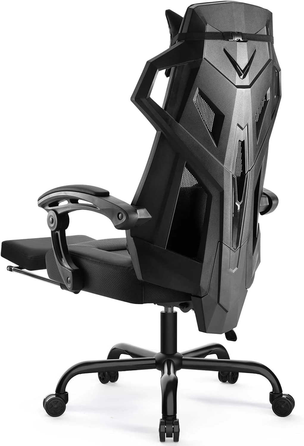 GTPLAYER Mesh Gaming Chair with Footrest 3D Stereoscopic Frame Support Ergonomic Fabric CoverReclining Computer Office Desk Chair Height Adjustable