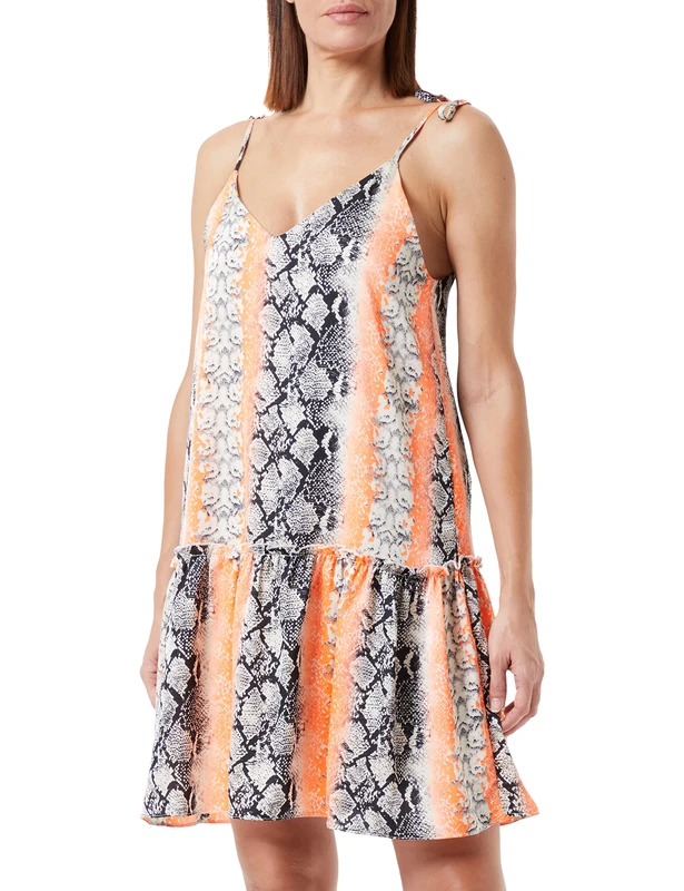 IZIA Women's Snake Print Mini Dress, Orange Multi-Coloured, M