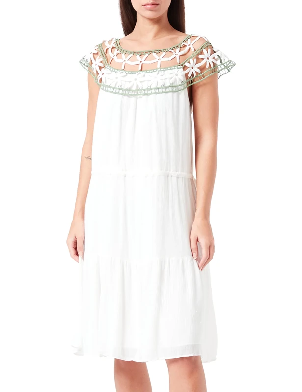 IZIA Women's Dress with Floral lace, White, XS