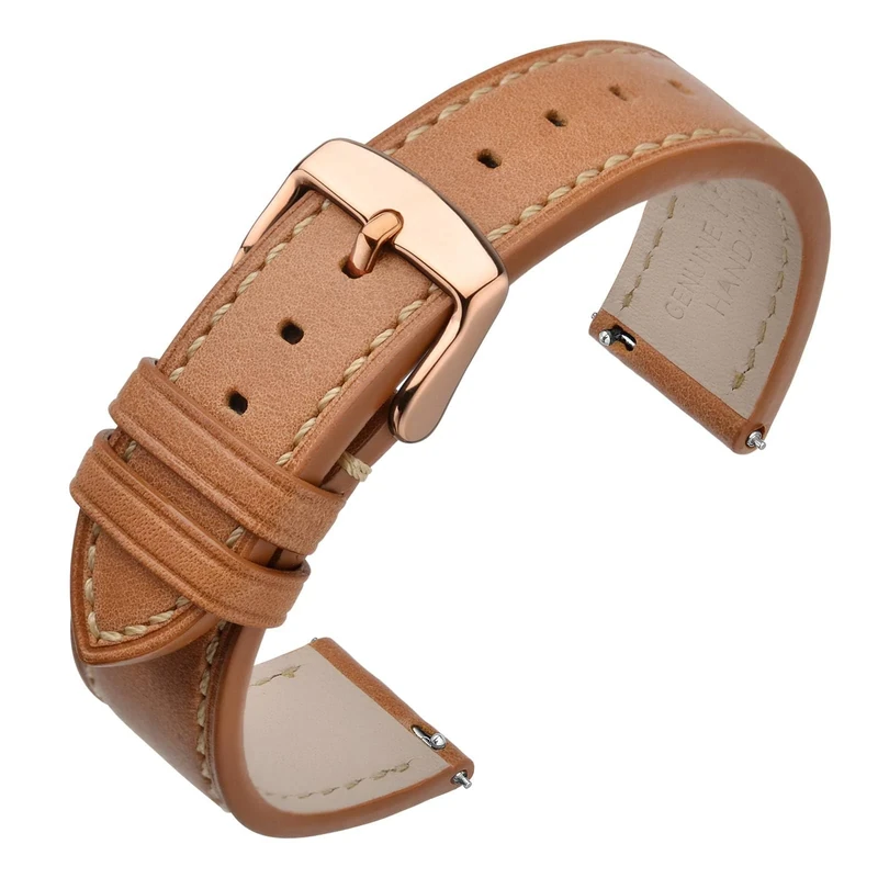 ANNEFIT Quick Release Watch Band 17mm with Rose Gold Buckle - Classic Oil Wax Leather Watch Strap (Light Brown)