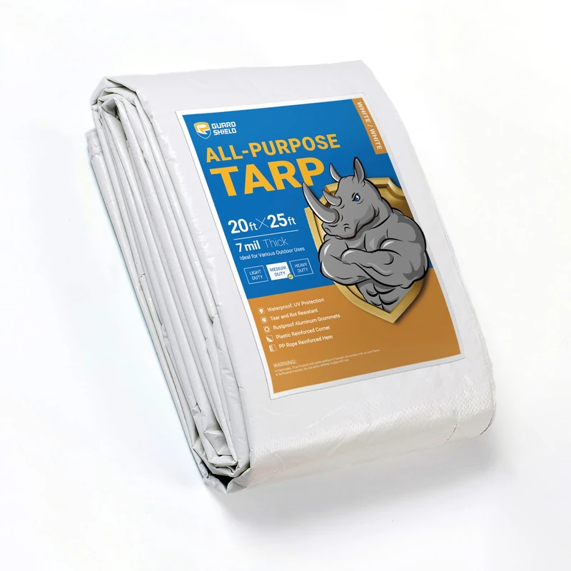GUARD SHIELD White Tarp 20x25 Feet Medium Duty All Purpose Poly Tarps Cover 7mil