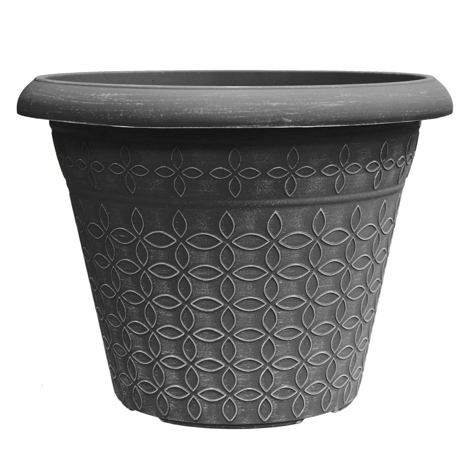 simpa Geometric Petals Plastic Plant Pots - GREY, Single Pot - 25.5cm (H) x 34cm Diameter