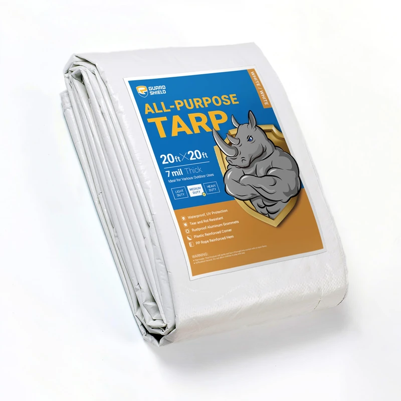 GUARD SHIELD White Tarp Waterproof 20x20 Feet Medium Duty All Purpose Poly Tarps Cover 7mil Thick