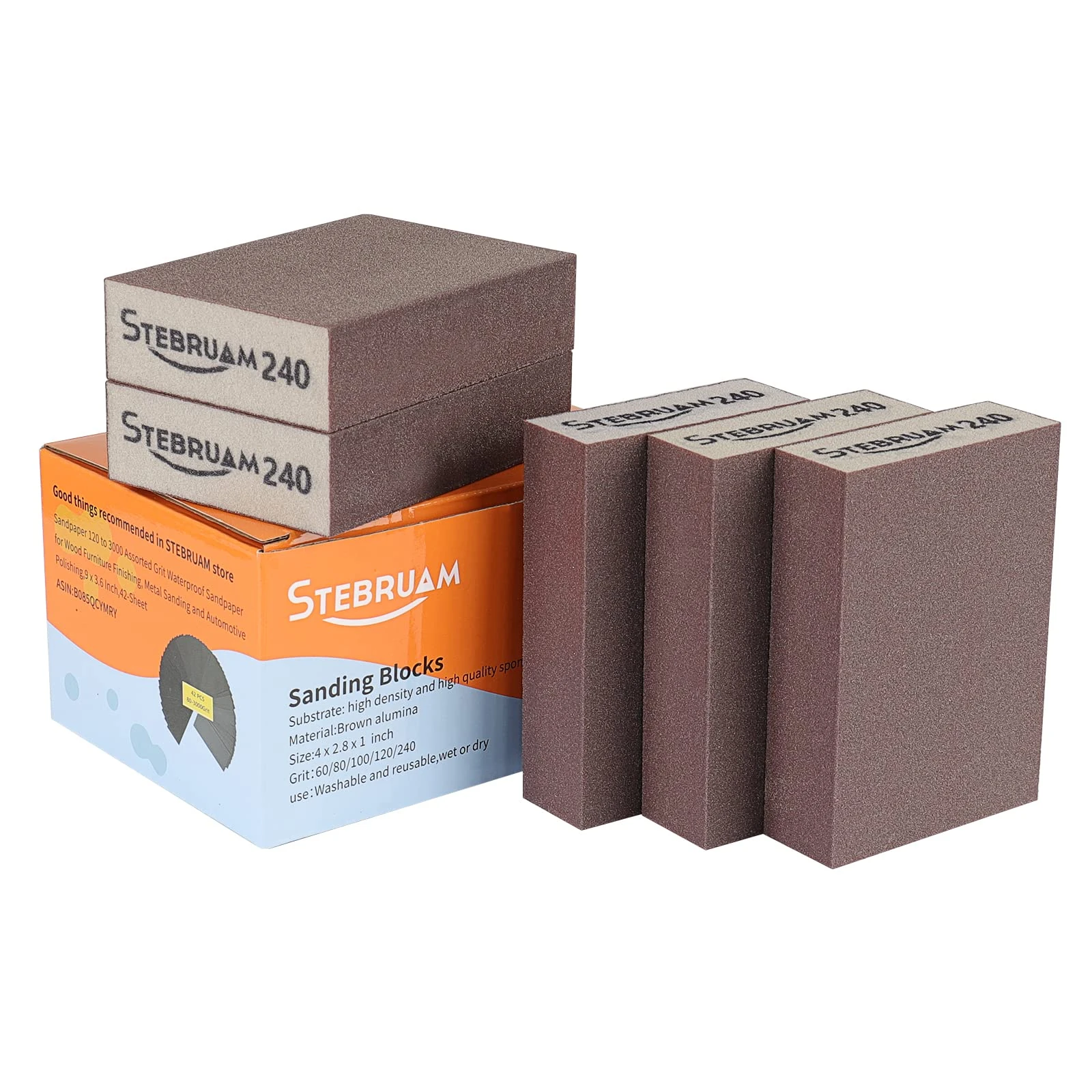 STEBRUAM 5 Pieces Sanding Sponges,Coarse and Fine Sanding Blocks -240 Grits Specifications Sanding Pads,sand sponge Washable and Reusable,Sand Paper Pack for Metal Wood and Wall