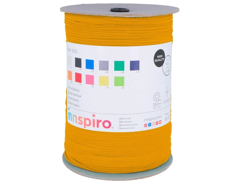 INNSPIRO Elastic Rubber Yellow Polenta 5.3 mm Roll Approx. 350 m for Sewing and Crafts