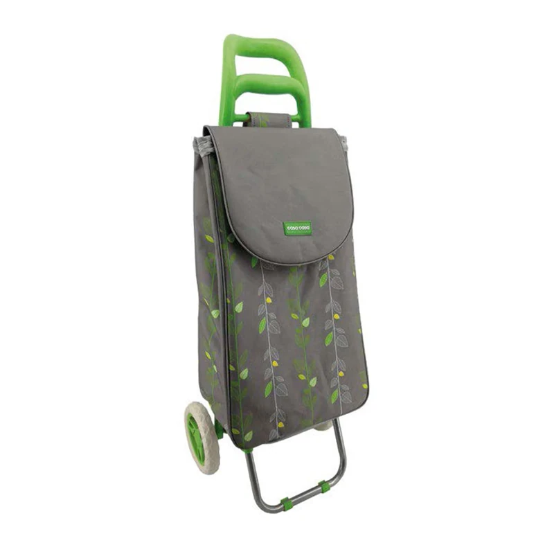 Casa&Casa Natural Leaves Shopping Trolley on Wheels | 45L Huge Capacity, Elegant and Foldable Shopping Cart for Groceries|2 Wheel| Thermal Liner | Bespoke Designs
