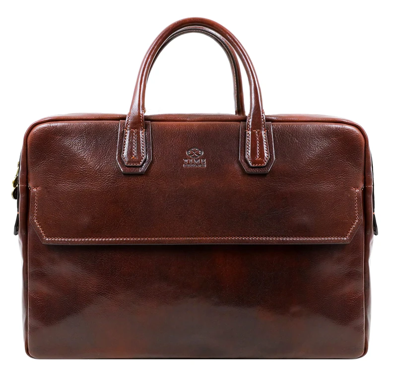 Time Resistance Leather Briefcase - Full Grain Leather Laptop Bag up to 17" for Men and Women