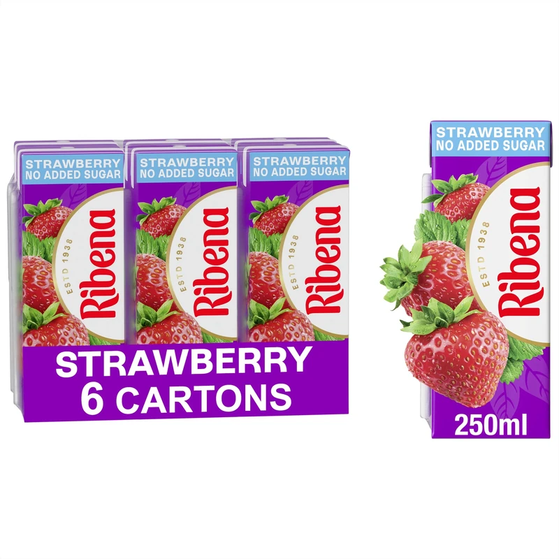 Ribena Strawberry No Added Sugar Cartons - Multipack 6x 250ml | Real Fruit | Rich In Vitamin C | No Artificial Colours or Flavours | Ready to Drink