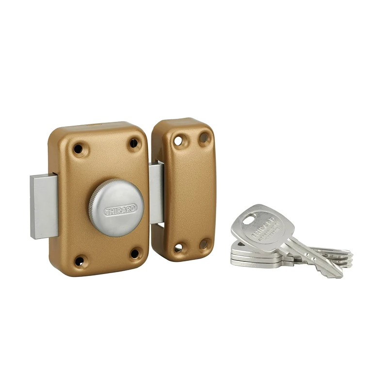 THIRARD FABRICANT DE SECURITE DEPUIS 1920 Thirard 00090513 Entry Door Pin E – Box and Strike Pressed Steel – Version: Button + Cylinder 45 mm – Locks – Adriatic, Gold