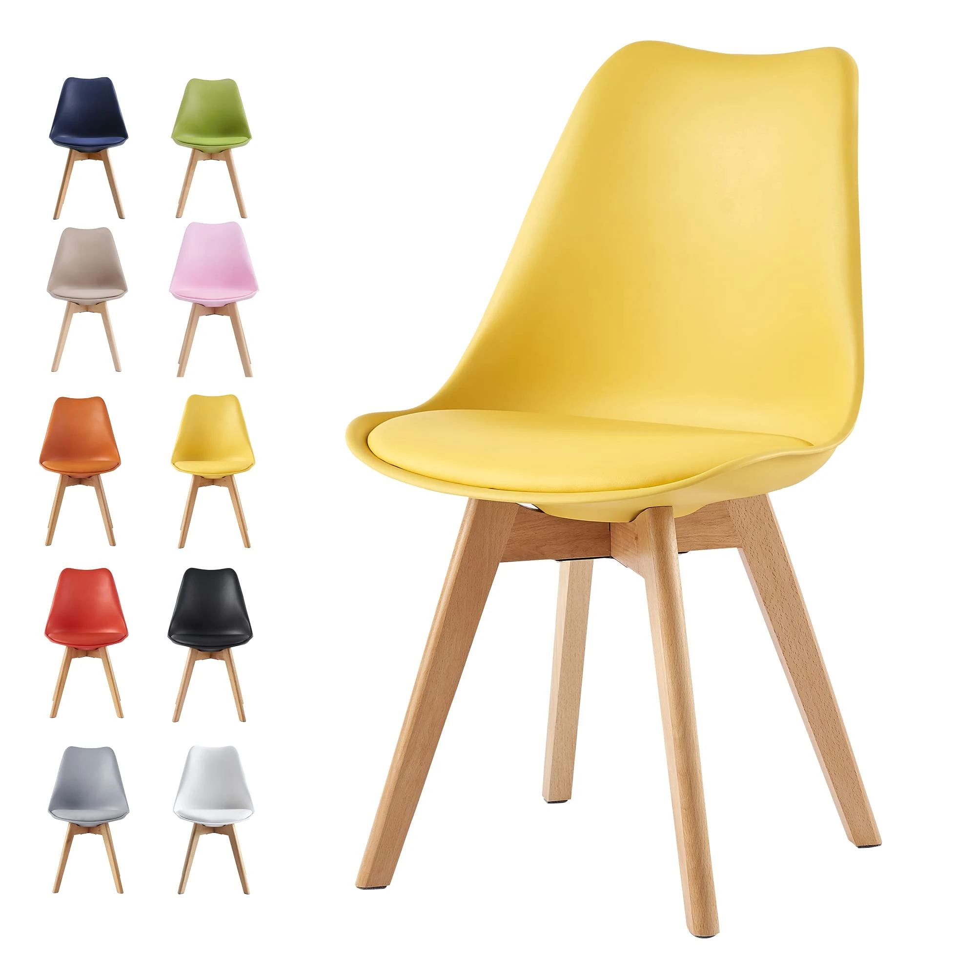 mcc direct Dining Chairs Wooden Legs Soft Cushion Pad Stylish DELUXE Retro Lounge Dining Office EVA (Yellow)
