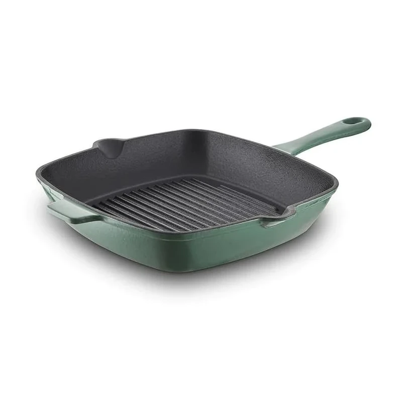 Barbary & Oak BO800256GRN Cast Iron Grill Pan with Durable Enamel Interior, 26cm, Verdigris Green