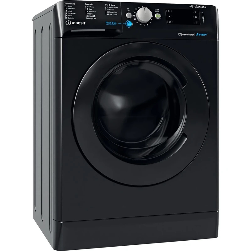 Indesit 8kg Wash 6kg Dry 1400rpm Freestanding Washer Dryer - Black