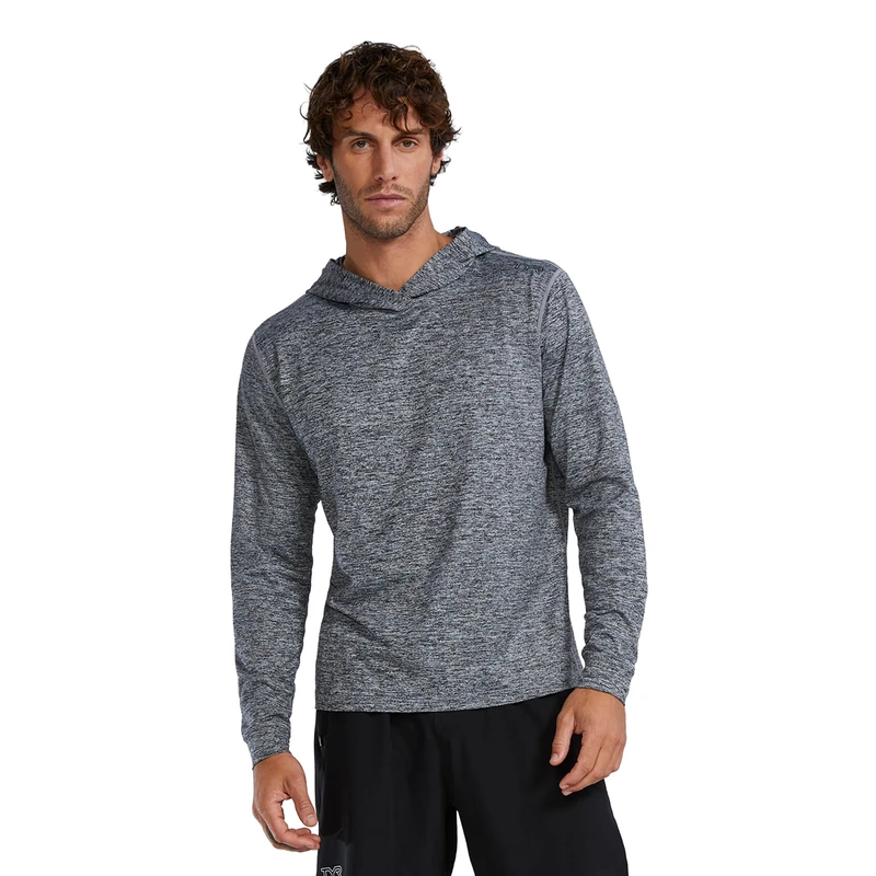 TYR Men's Athletic Performance Workout Hoodie Hooded Sweatshirt, Heather Grey, XXL