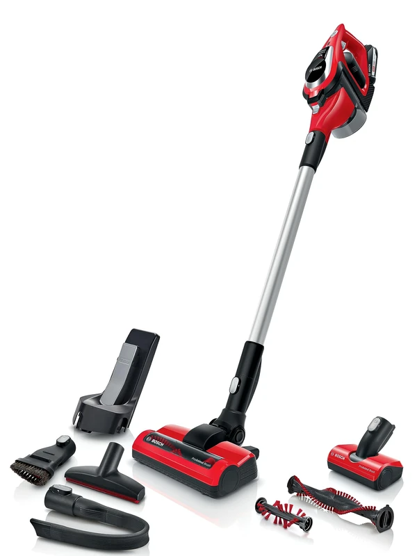 Bosch BBS81PETGB Unlimited 8 Cordless Stick Vacuum Cleaner with Extra Floor Nozzle for Pet Hair and Carpets, 1 x Interchangeable 18V Battery, 40 Minutes Run Time, Tornado Red