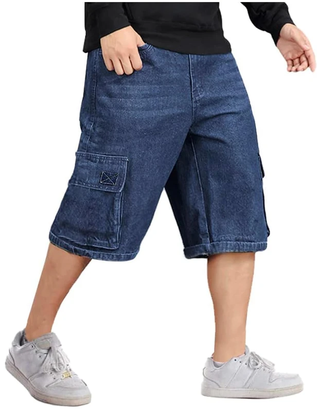 Kinghua Baggy Jean Shorts for Men Casual Loose Fit Hip Hop Skateboard Denim Shorts, Blue 103-1, 42