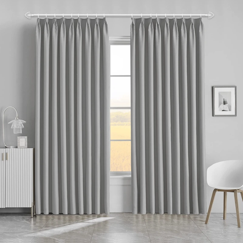 MAIHER Pinch Pleat Curtain Indoor Outdoor, Room Darkening Thermal Insulated Solid Color Drape for Bedroom, Living Room, Light Grey, 54" W x 72" L, 1 Panel - Image 1