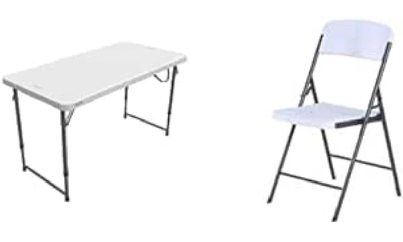 Lifetime Rectangular Light Commercial Fold-in-Half Folding Table with Essential Folding Chair Bundle