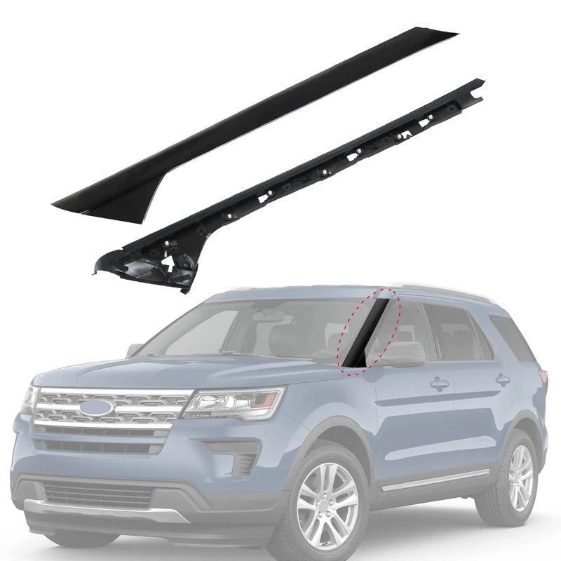 CARMOCAR A-Pillar Front Molding Windshield Trim Left Outer & Inner Replacement for 2011-2019 Ford Explorer 926-450 BB5Z7803136AA BB5Z-7803136-AB BB5Z7803136BA BB5Z7803144AA(Driver Side), Gloss Black