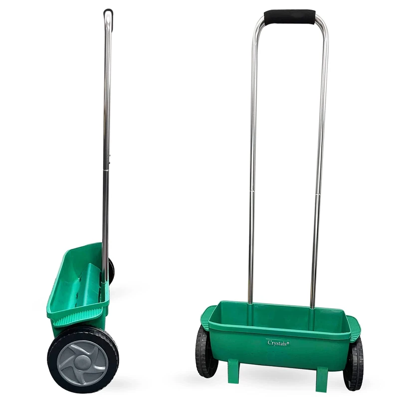 Crystals® Grass and Lawn Seed Spreader, Lawn Feed, Fertiliser Spreader, Large Wheels and Adjustable Setting, H 108cm x W 56cm x D 18cm, Weight: 1.85kg