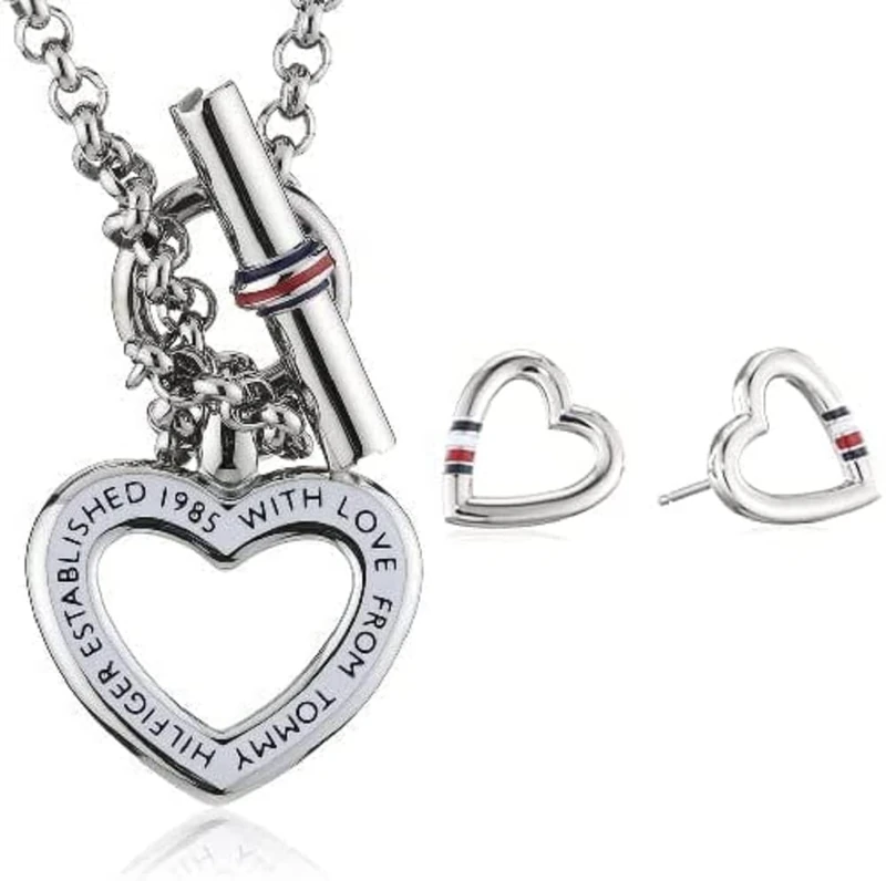 Tommy Hilfiger stainless steel necklace and earrings for women embellished with heart
