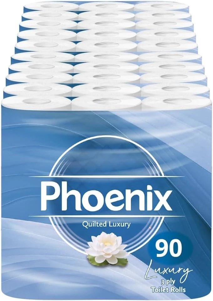 Phoenix Toilet Rolls – 90 Pack | 3 Ply Fragrance Free Toilet Paper | Bulk Buy, Soft, Quilted, Sustainably Sourced, Eco- Friendly Luxury Bathroom Tissue
