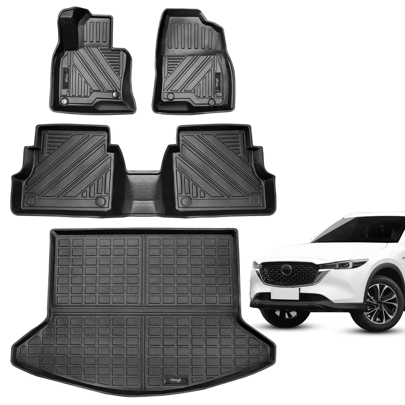 Yonugli Floor Mats 2 Rows and Trunk Cargo Liner Compatible for 2017-2022 2023 Mazda CX-5 All Weather Rubber Protection Mat Waterproof TPE Odorless Black (Mazda CX-5 Floor Mats+Cargo Liner)