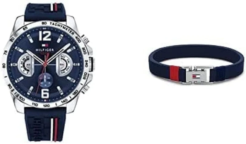 Tommy Hilfiger Analog Multifunction Quartz Watch and Navy Blue Leather Bracelet for Men
