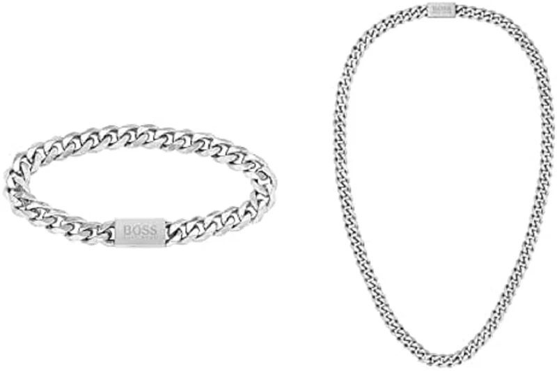 BOSS Jewelry polished stainless steel bracelet and necklace for men
