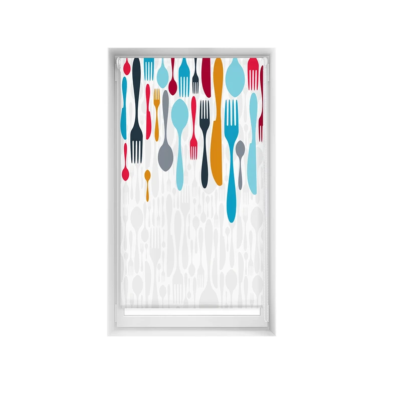 Blindecor Easy Venetian Blind No Drilling Printed Translucent Digital Print Cutlery 80 x 150 cm (width x height), Fabric Size 77 x 145 cm - Image 1