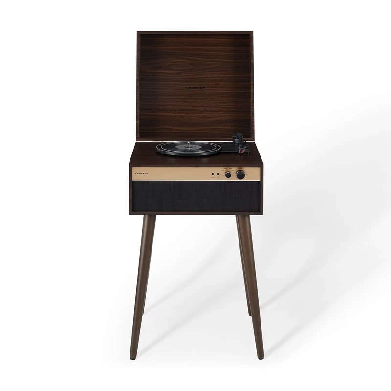 Crosley Jasper Bluetooth Record Player with 3-Speed Turntable & Built-in Speakers - Classic Vinyl Records Player in Walnut Wood Finish - Versatile Wireless Music System for Home Entertainment