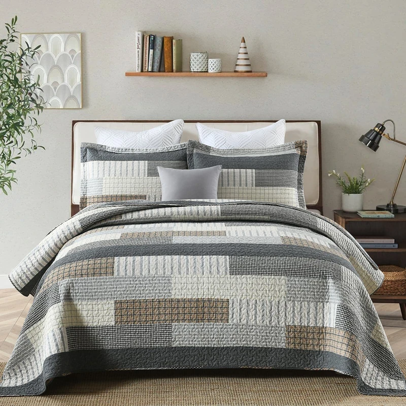 Y-PLWOMEN Queen Quilt Bedding Set 100% Cotton Lightweight Quilts Queen Size, Cozy Quilt for Queen Bed, Reservible Queen Bedspread Soft Queen Quilt Set for All Season, 3-Pieces